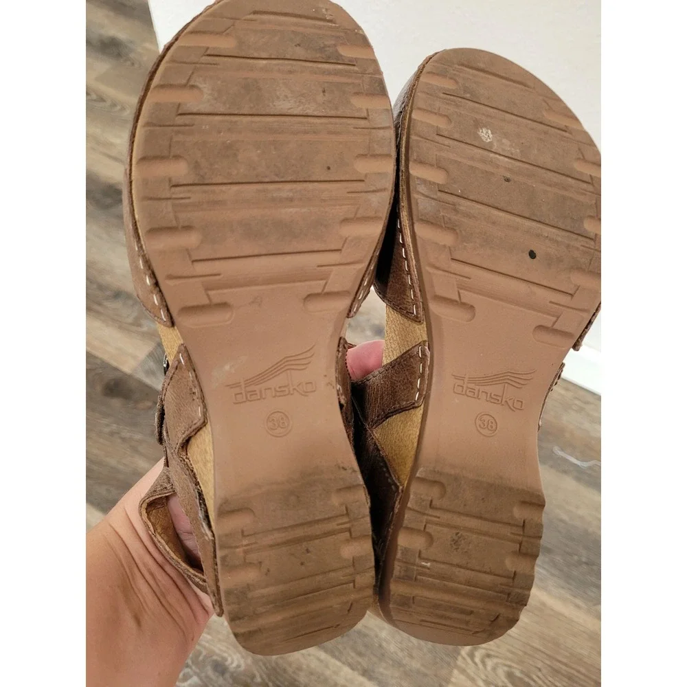 Dansko Brown Leather Mary Jane Wedge Sandals Closed Toe Clogs Womens US 7.5-8